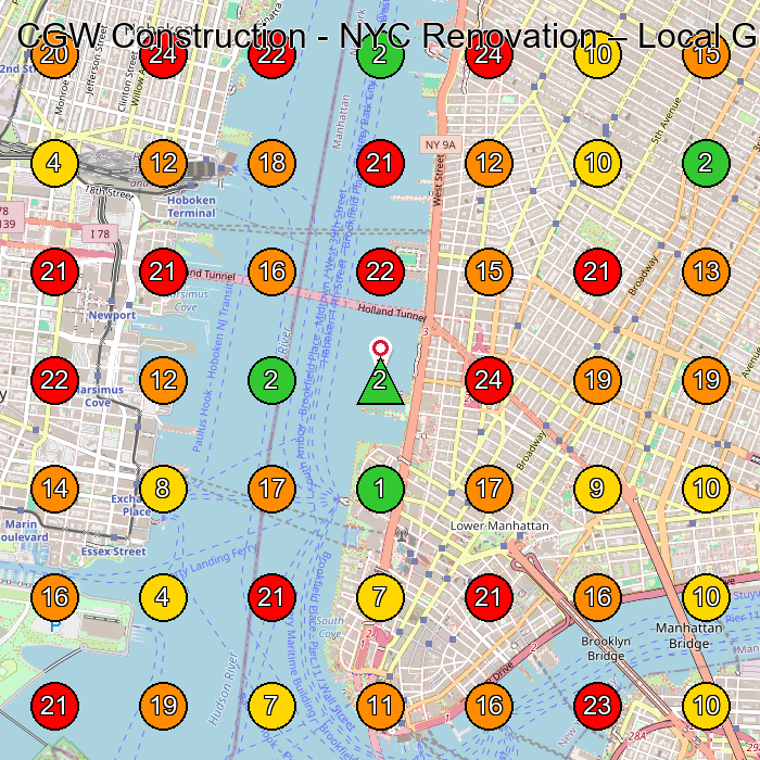 CGW Construction - NYC Renovation Construction Company GeoGrid ranking map for New York NY